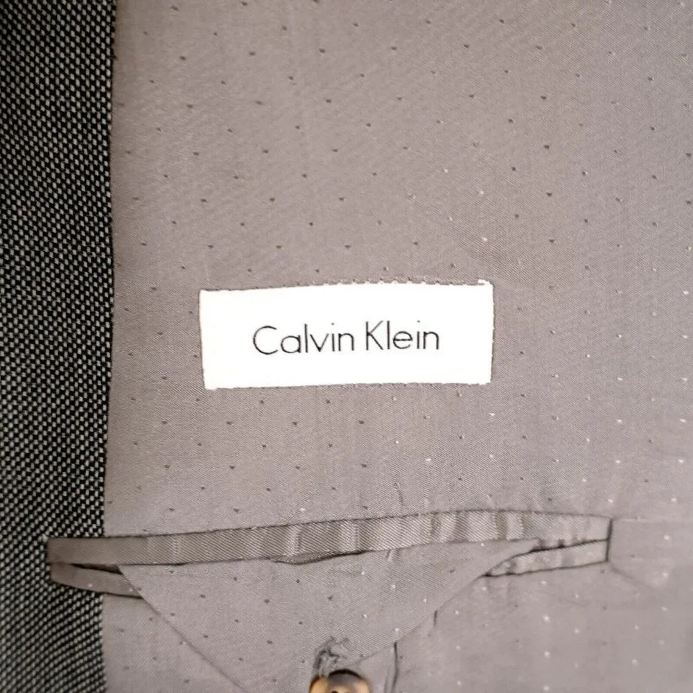 Calvin Klein Lord‎ & Taylor White Black Check Textured Wool 2 Button Blazer 44S